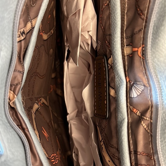 Montana West Top Handle Vegan Leather Tote Bag, NWT, Lt. Blue - Picture 7 of 10